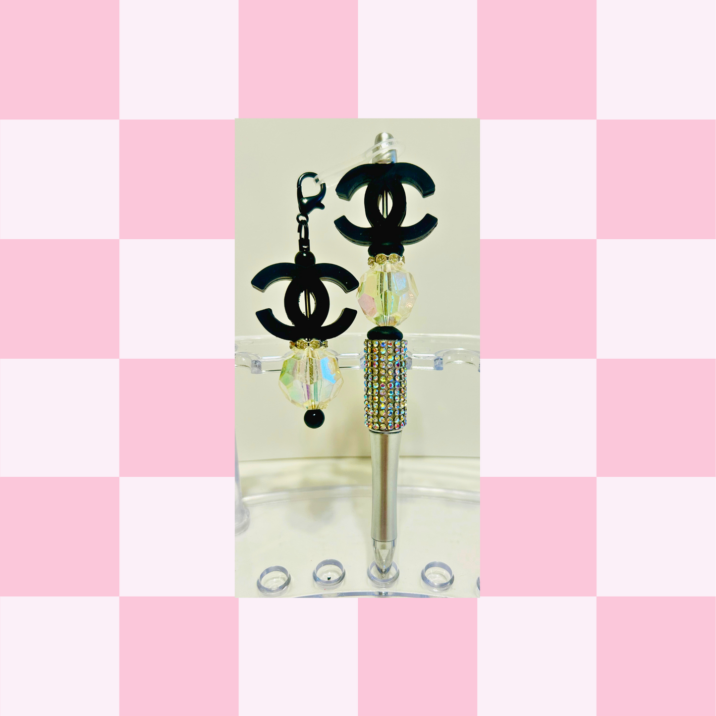 CC Chrome Bling Pen & Straw Charm Set