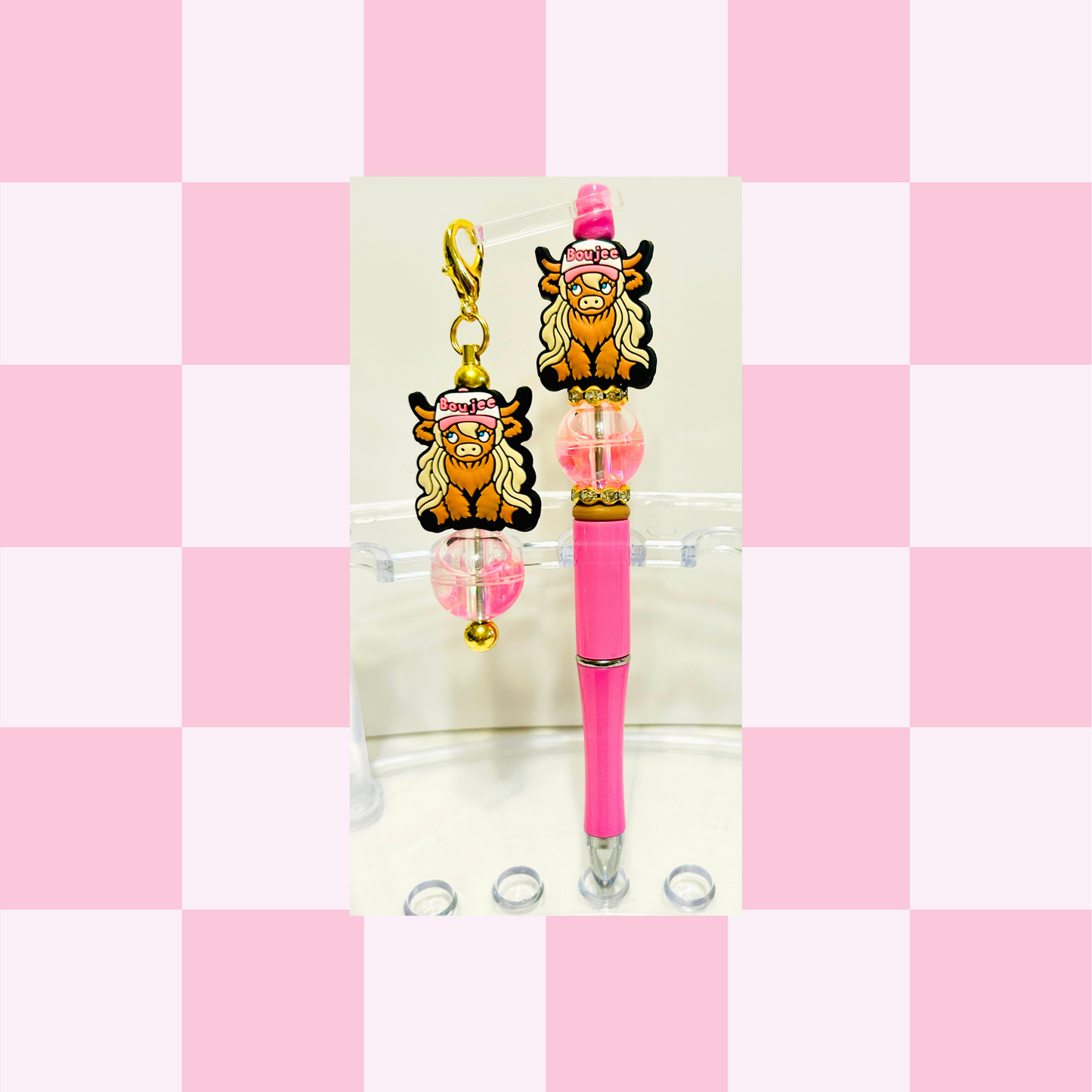 Boujee Heifer Pink Pen & Straw Charm Set