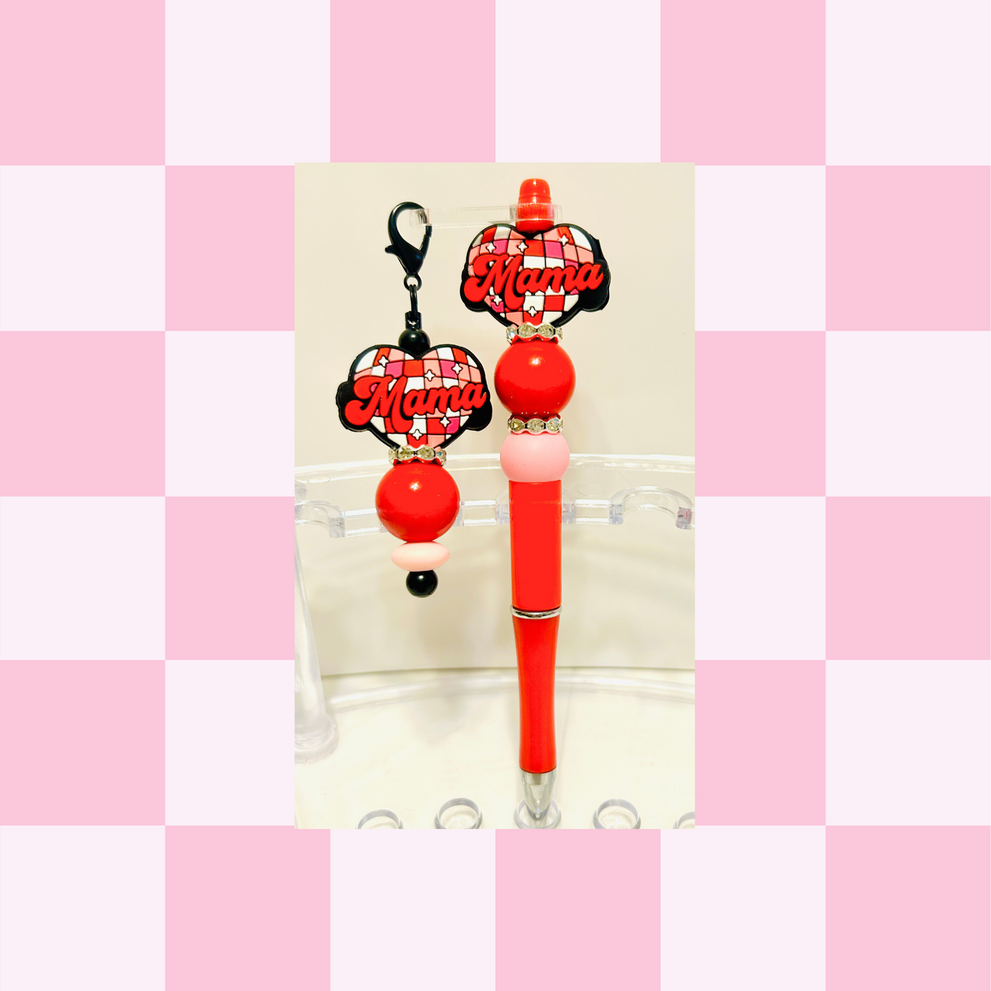 Mama Red Heart Pen & Straw Charm Set