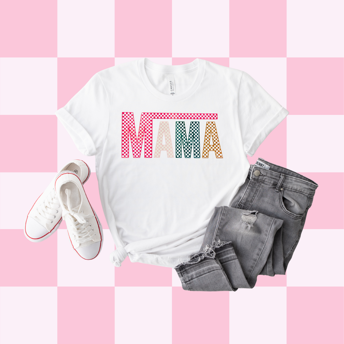 Mama Colorful Checkered Tee