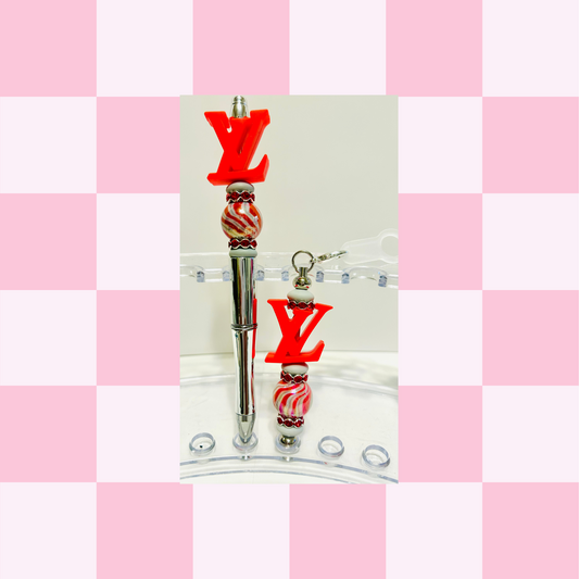 LV Red Chrome Pen & Straw Charm Set