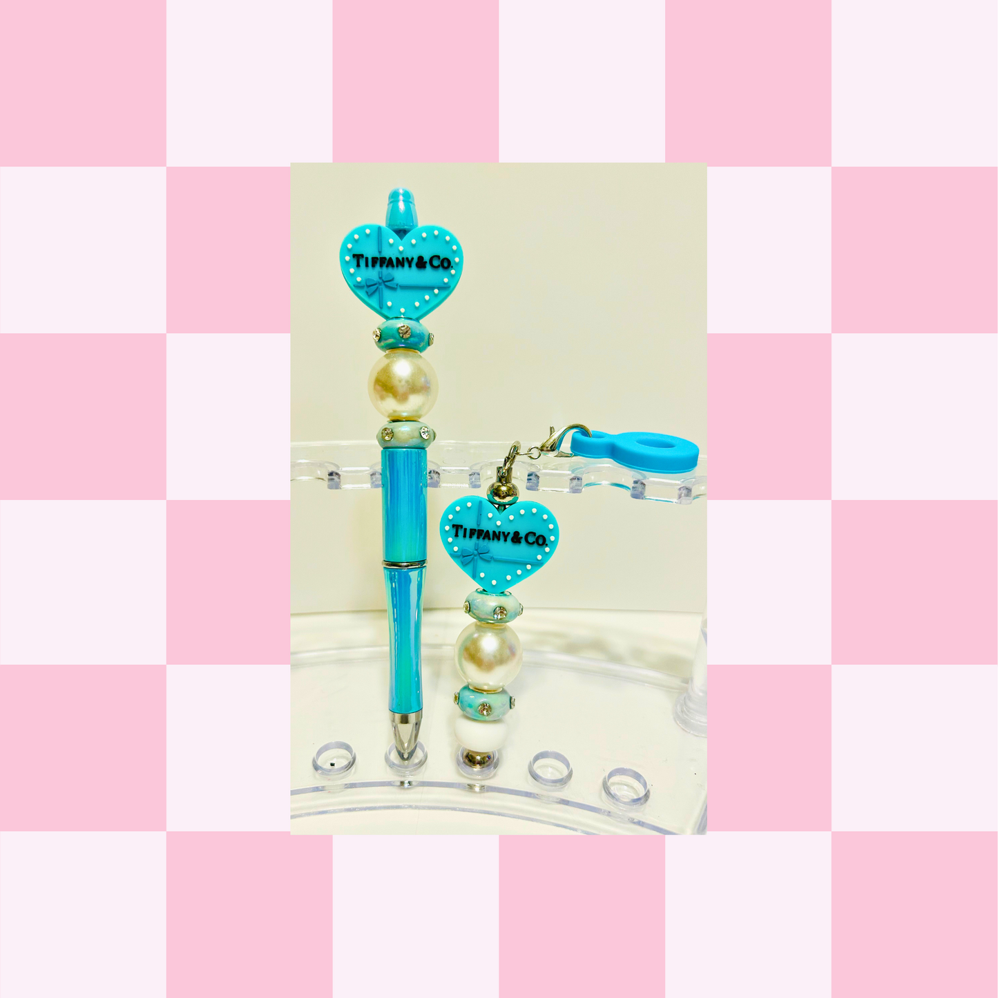 Tiff & Co Heart Pen & Straw Charm Set