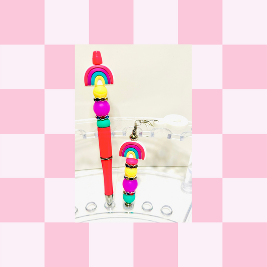 Rainbow Pink Pen & Straw Charm Set
