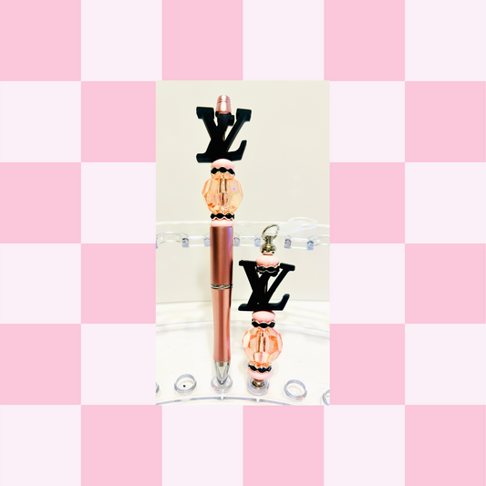 LV Rose Gold Pen & Straw Charm Set