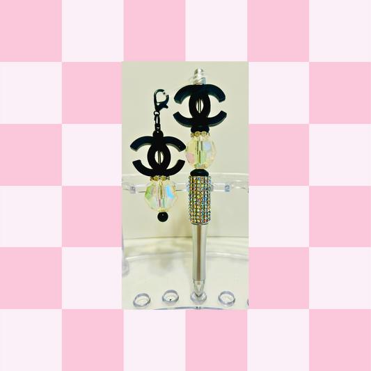 CC Chrome Bling Pen & Straw Charm Set