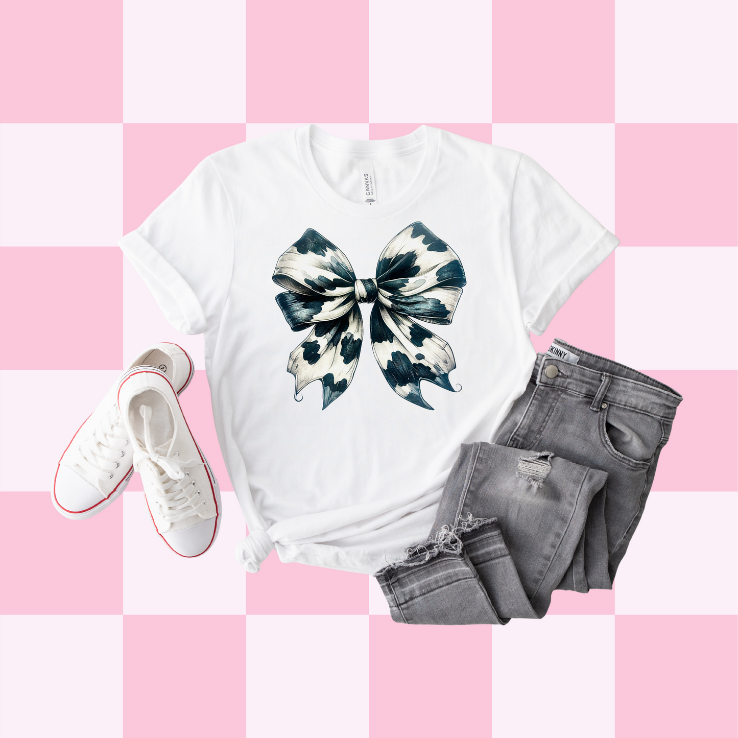 Cow Print Bow Tee
