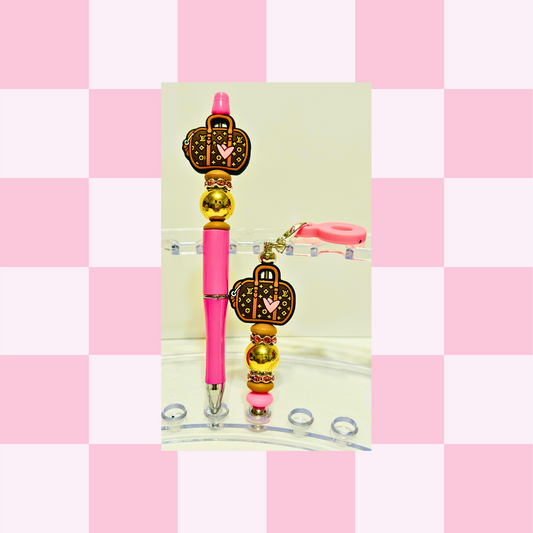 LV Purse Pink Pen & Straw Charm Set