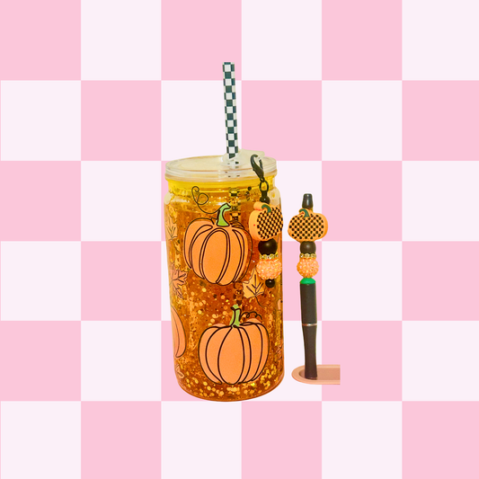 Pumpkin Glitter Snowglobe Tumbler Set