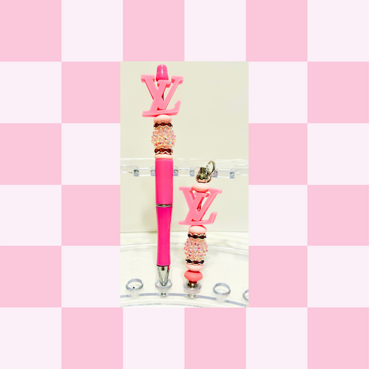 LV Pink Pen & Straw Charm Set