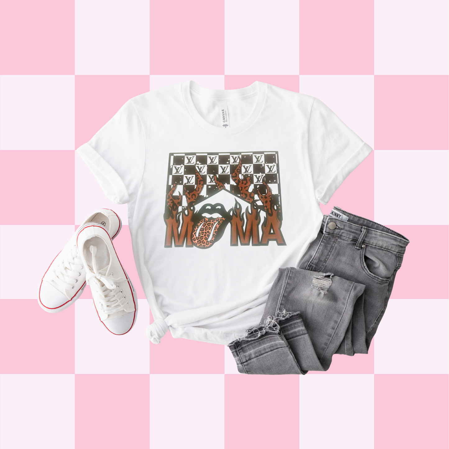 Mama LV Checkered Tee