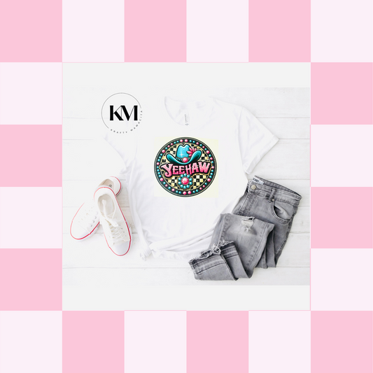 Yee-Haw Cowboy Checkered Tee